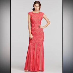 Betsy & Adam Women's Red Lace Floral Crochet Embroidered Mermaid Gown Dress sz 6